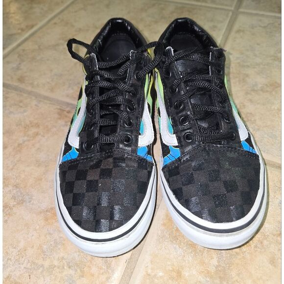 Vans Flame Checkerboard Sneakers Juniors Size 4 - Picture 2 of 8